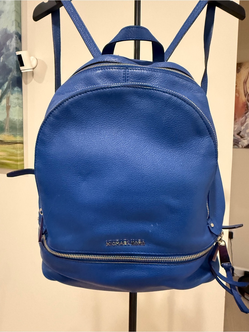 Michael Kors Cobalt Blue Pebbled Leather Backpack with Gold Hardware